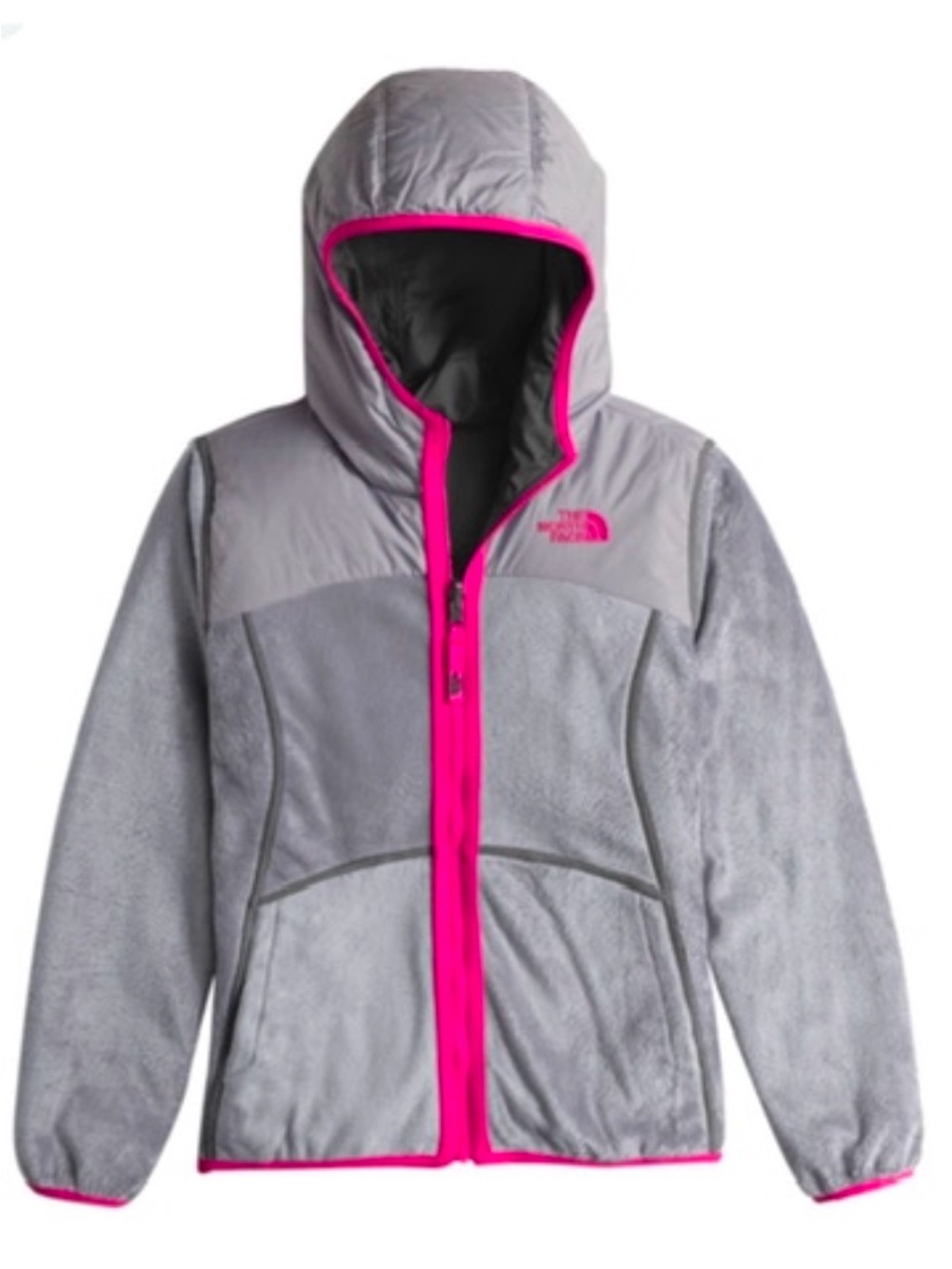 The North Face Girls XL 18 Gray Pink Hooded Jacket - Picture 2 of 7